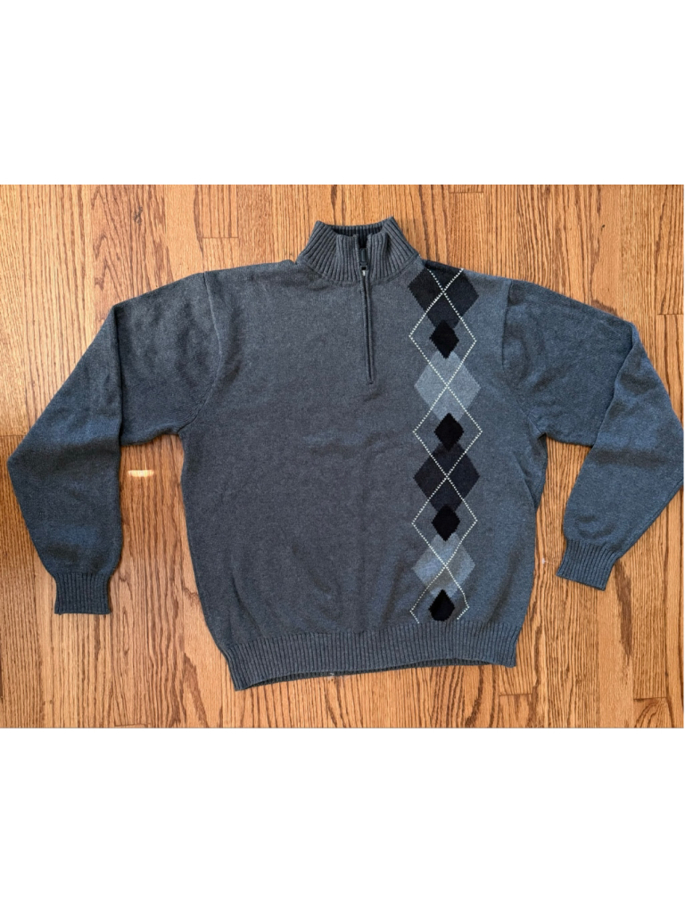 Men's PGA TOUR Zip Up Sweater XL Grey Black Argyle Pattern